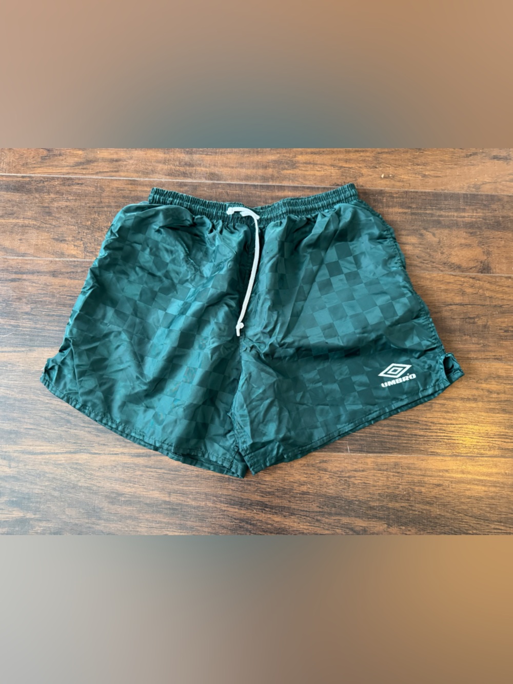 Vintage 80s 90s UMBRO green Shiny Checkerboard Shorts Men's xLarge Made in USA